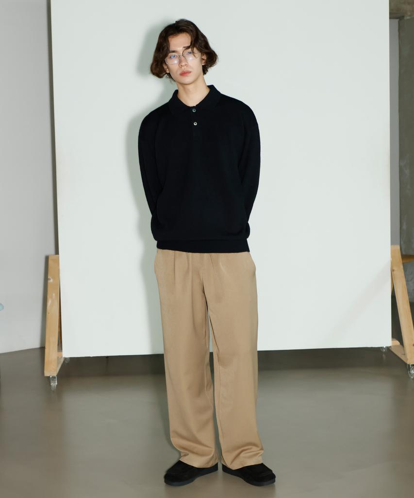 SIGNATURE Soft Semi-Overfit Collared Knit [Black]