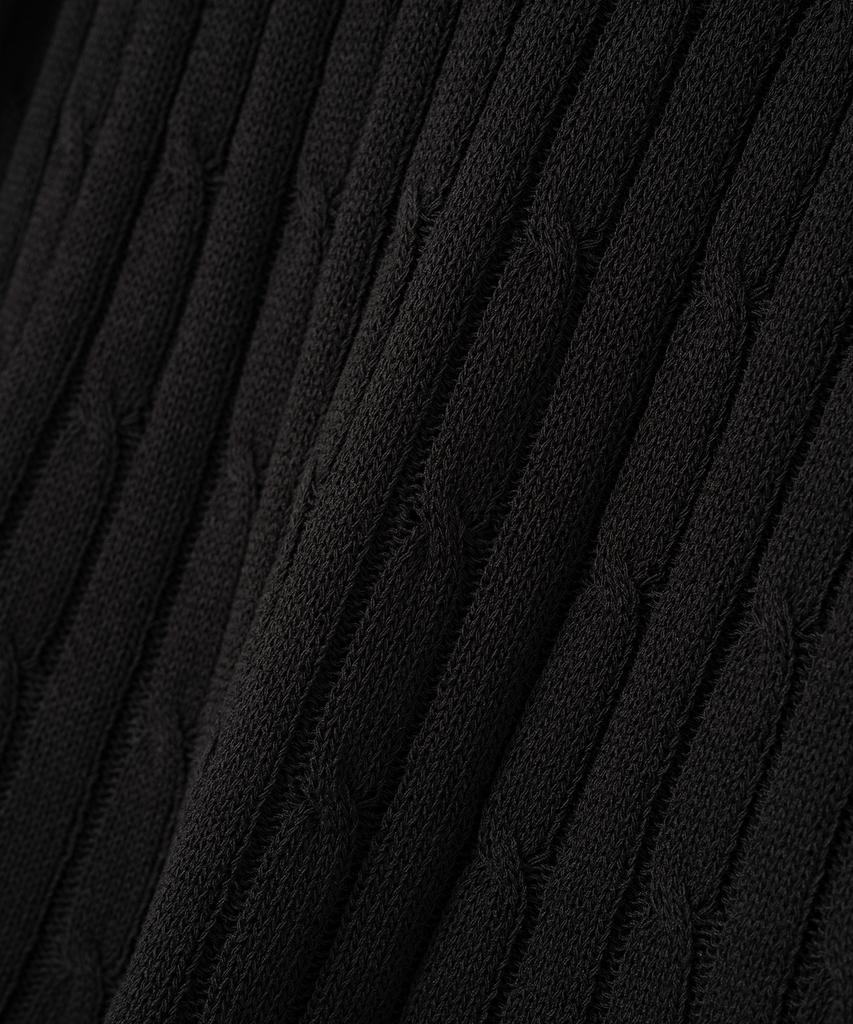 KNITTED (W) Linen Cable Collar Crop Half Knit Black