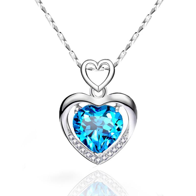 Heart-Shaped Pendant 925 Sterling Silver Necklace - Korean Style Clavicle Chain Christmas Gift