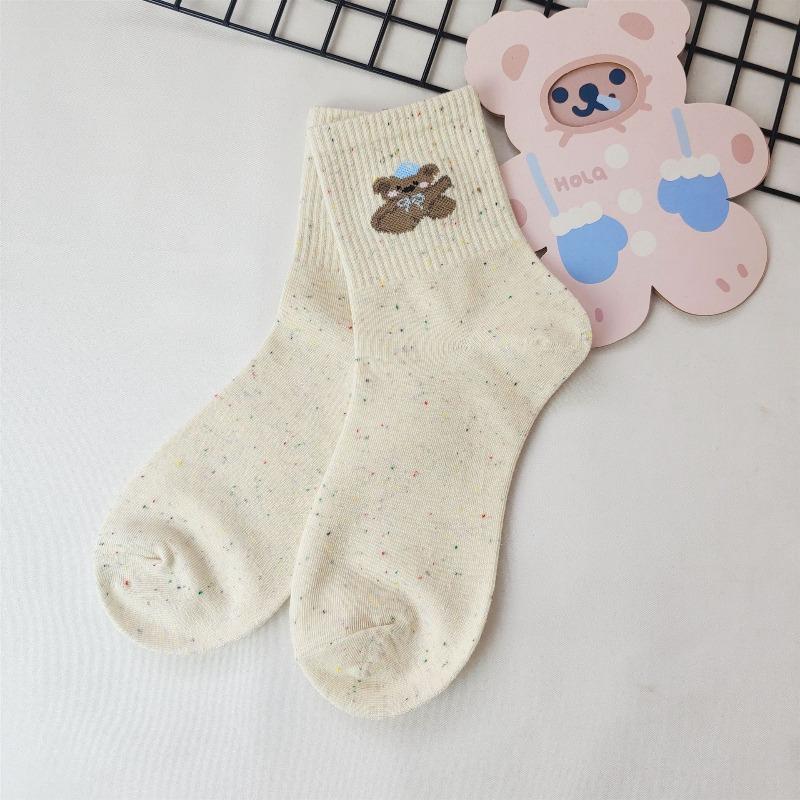 Socks for Girls, Spring and Autumn Animals, Cartoon Women, Mid-calf Socks, Sports Socks, White Socks, Cute Ladies