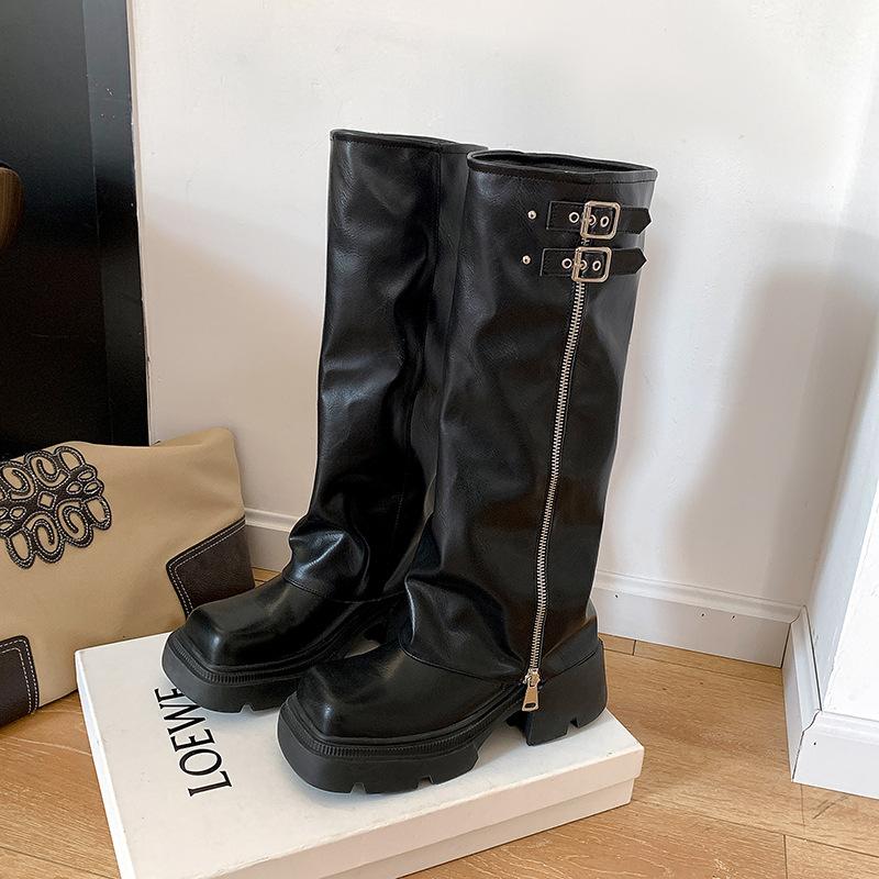 

Small retro trendy Spice Girls platform boots women s 2025 new autumn casual thin high boots trousers 40 чёрный