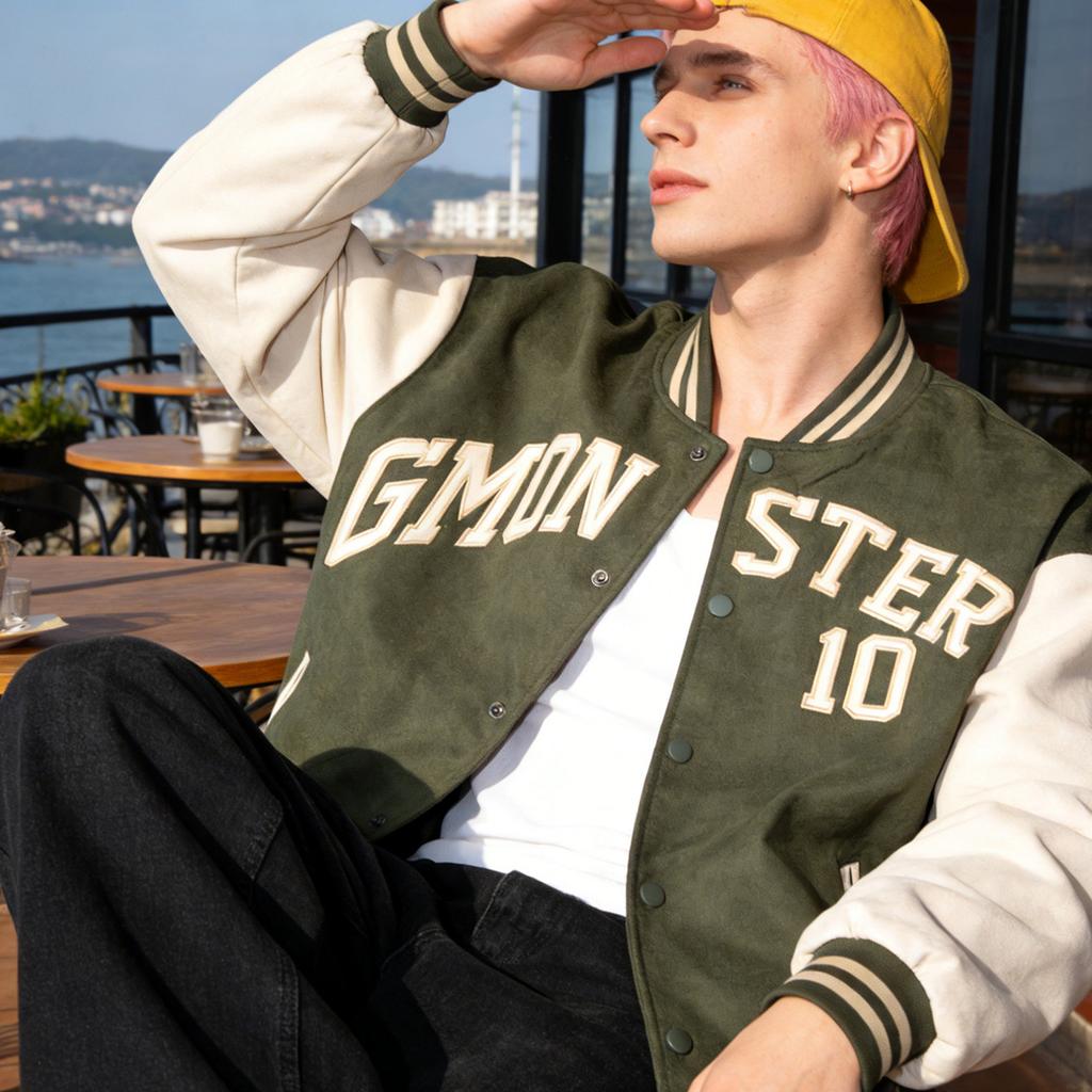 Men's Vintage Leather Jacket Autumn/Winter Tie-Dyed Leather Jacket Embroidered Baseball Jacket Bomber Bomber Jacket Cross-Border