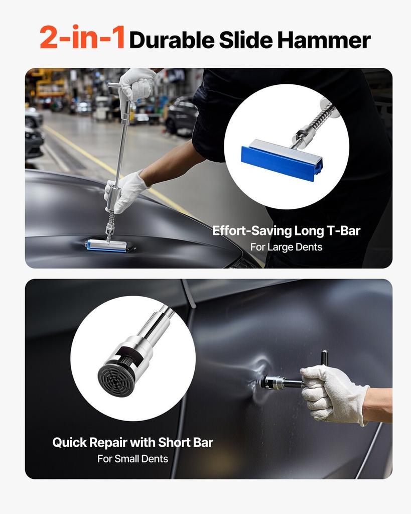 Dent Puller Kit, 100 PCS Paintless Dent Removal Kit with Golden Lifter, Bridge Puller, Slide Hammer T-Bar, Glue Gun, Auto Body Hail Damage Remover