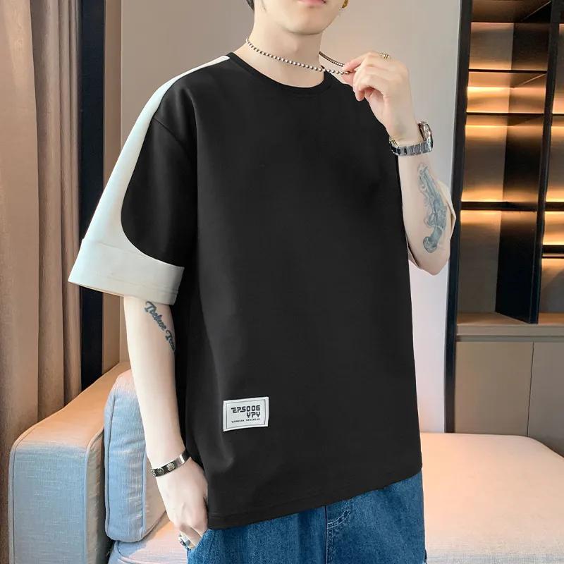 Men's Light Green Emed Letter T-Shirt Casual Loose Fit Short Sleeve Oversized Top