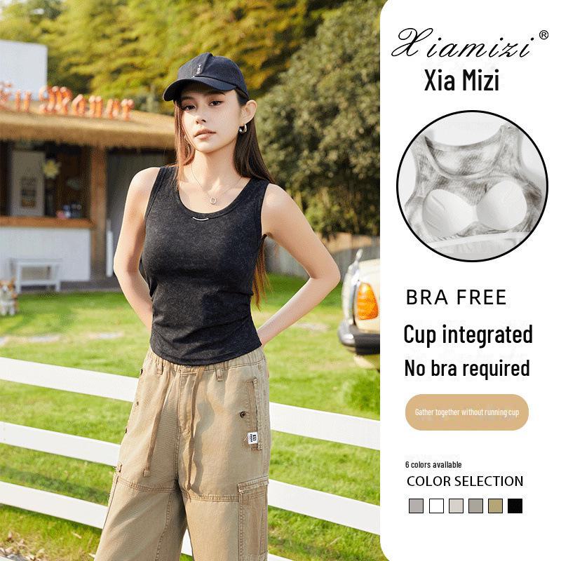 Women's Spring Slim Fit Tie-Dye Knitted Camisole with Chest Pads - Sweet & Spicy Retro Style