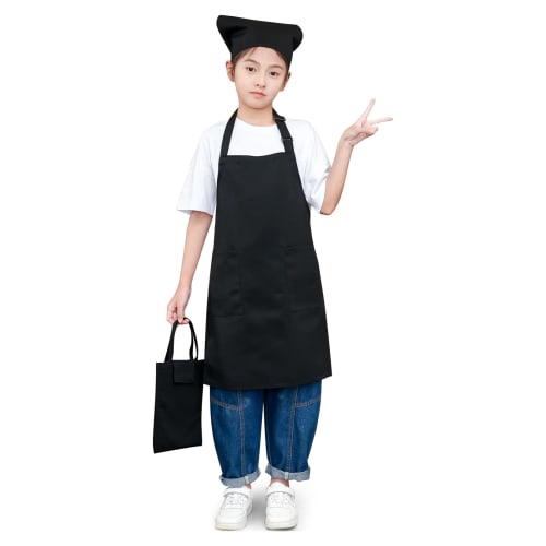 cozycube Kids Apron with Triangle Scarf and Drawstring Bag Set, Wrinkle-Resistant, Elementary School Age, Solid Color, Simple Design, Easy to Put On a