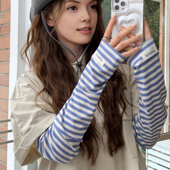 Stripete armermer for menn kvinner UV-beskyttelse lange fingerløse hansker