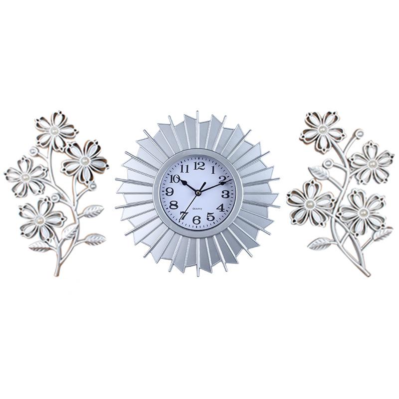 

Sanlian Креативные настенные часы Часы для гостиной Бесшумные настенные часы Модные современные кварцевые настенные часы Ретро часы Silver three-piece set