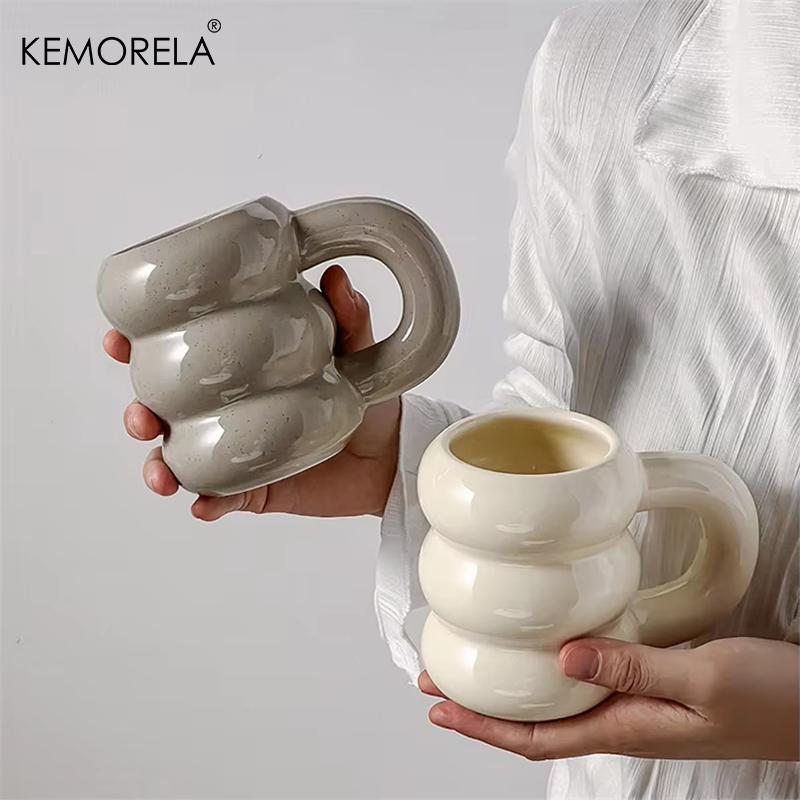KEMORELA 420ML Sötmunk Keramisk Mugg Med Handtag Nordisk Stil Kreativ Stor Kapacitet Kaffekopp Enkel Par Vattenkopp Gåva