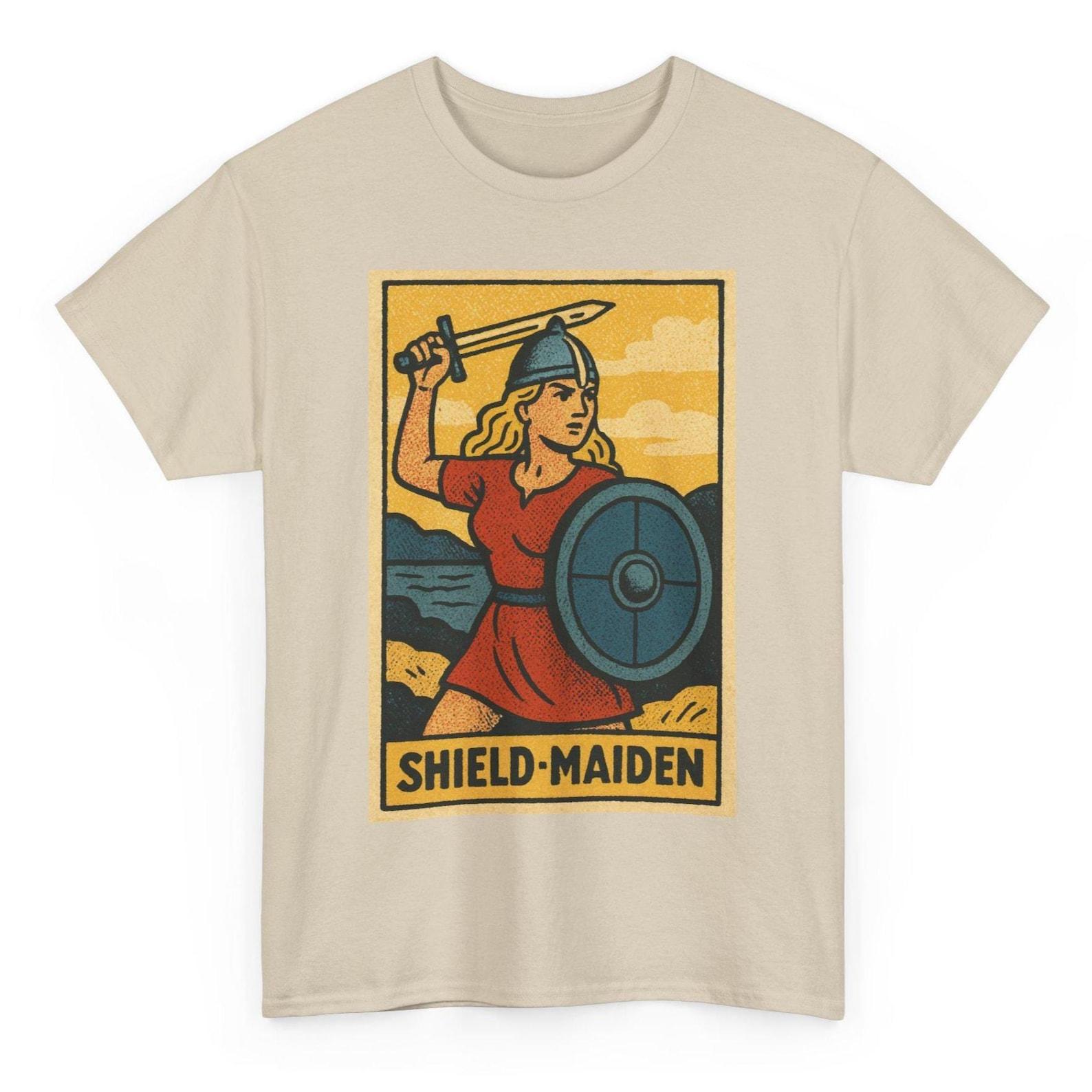 Shield Maiden T-Shirt: Retro Comic Norse Warrior Woman Tee L