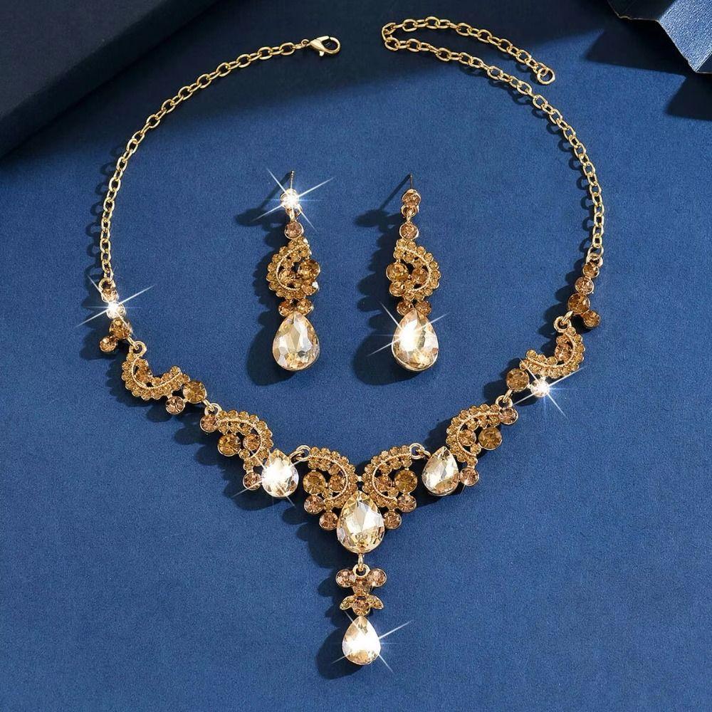 Elegant Necklace Earrings Set Rhinestone Bridal Jewelry Set Women's Accessories