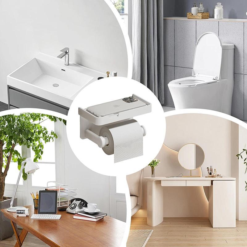 Wall-Mounted Two-In-One Toilet Paper Holder Space Aluminum Paper Towel Storage Rack Bathroom Mobile Phone Storage Rack