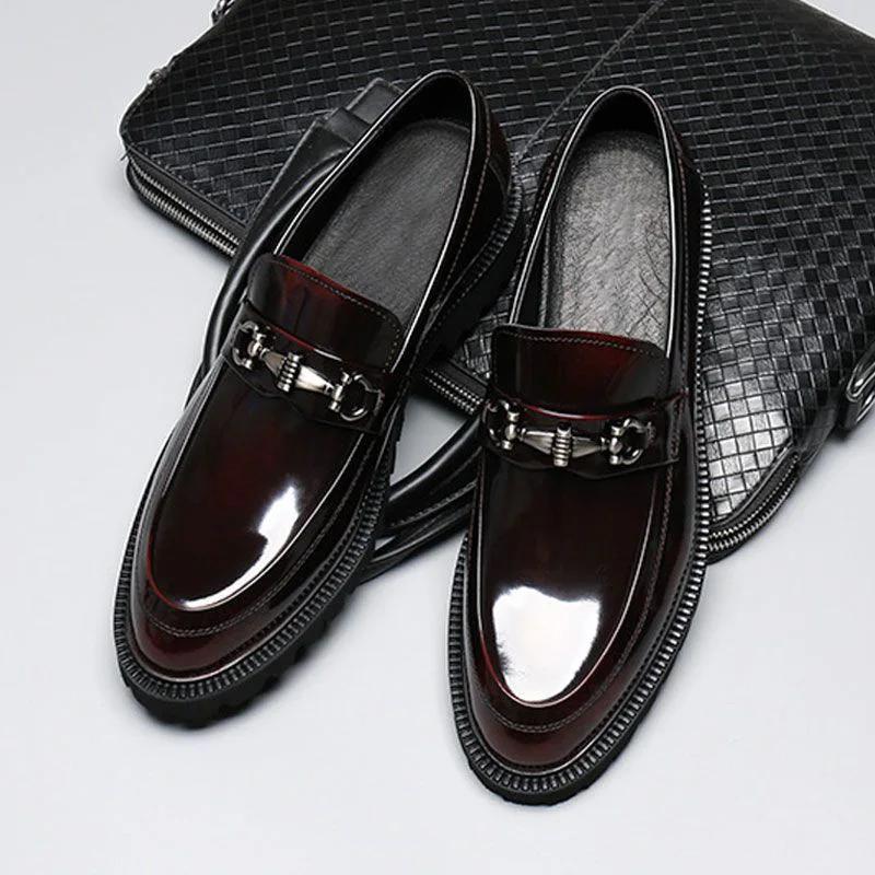 Fashion Men Luxury Loafers High Quality Metal Decorative Thick Soled Slip on Fashion Leather Shoes Business Formal Shoes Men Shoes