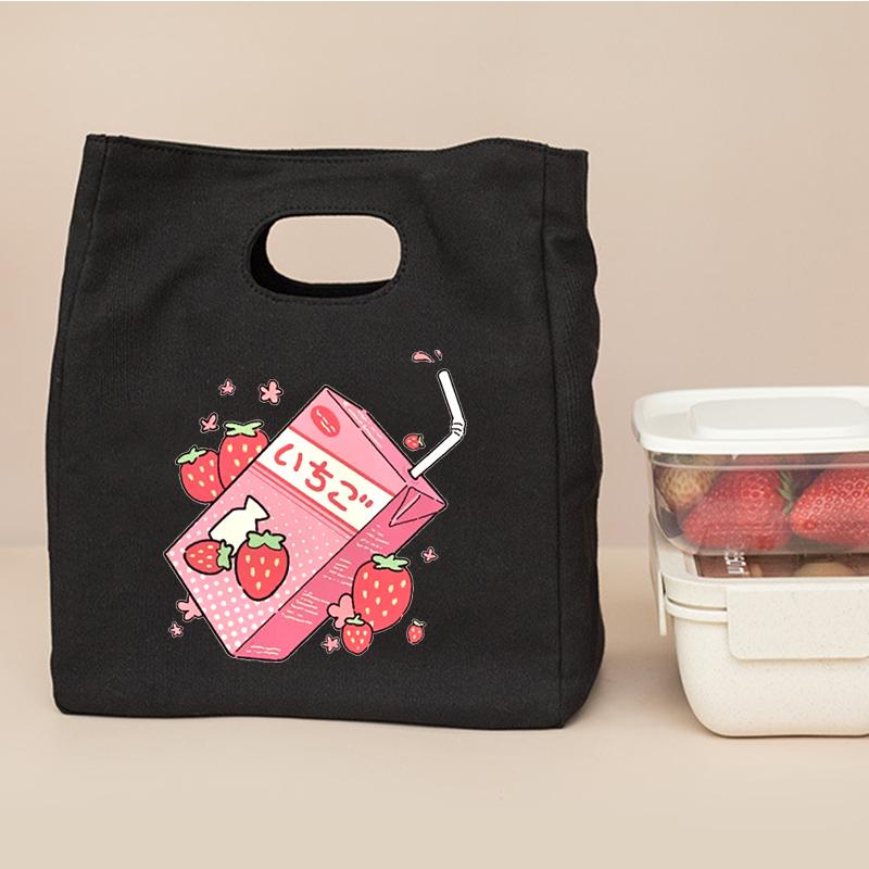 

Fashion Cooler Lunch Bag Cute Japan Strawberry Juice Printed Pack Thermal Breakfast Box Portable Picnic Travel School Bento Bags