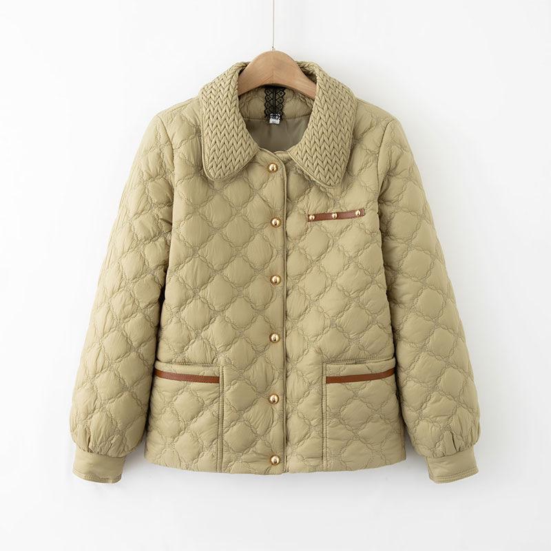 

Молодежное хлопковое пальто с ромбовидным узором - Легкая, модная куртка с отложным воротником для осени/зимы 2XL (Recommended 105-120 lbs)