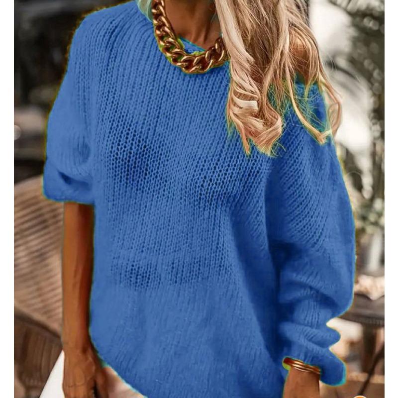 Imitation mohair one-word neck sweater women's autumn and winter knitted top fashion casual sweater women