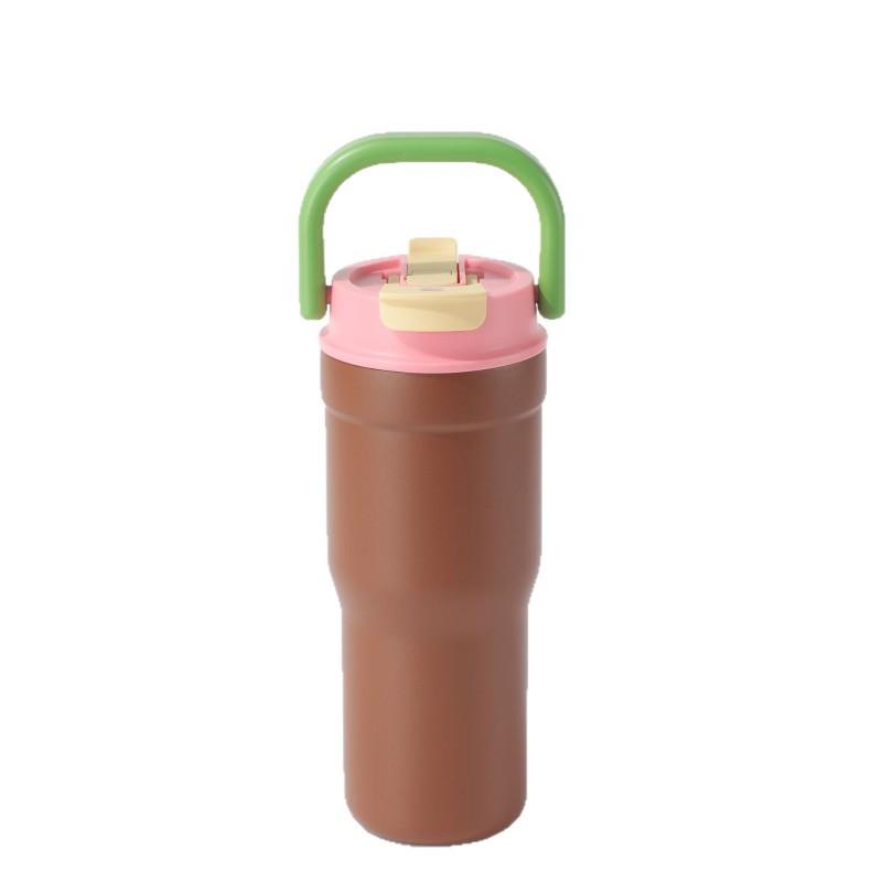 Stainless Steel Vacuum Insulated Travel Mug With Handle Dual-Drink Straw Lid 700ml Outdoor Office Car Use