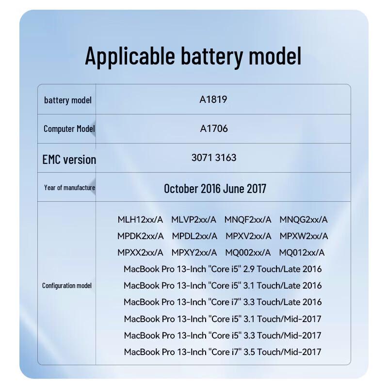 llano Compatible Laptop Battery for MacBook Pro 13.3-inch A1706 A1819
