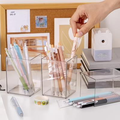 1pc Minimalism Transparent Large Capacity Pen Holder Storage Container Suitable for Desk