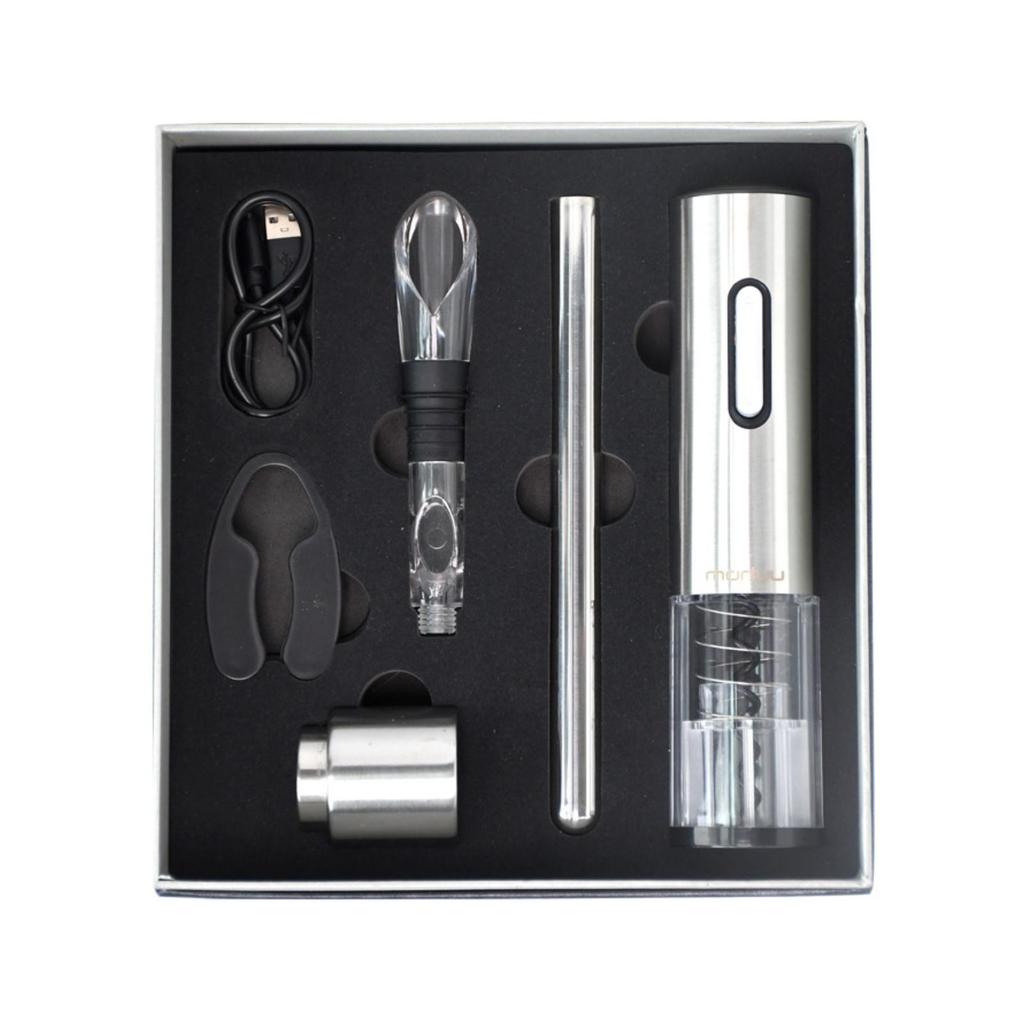 Electric Vino Opener with Foil Cutter Stainless Steel Set SingleButton