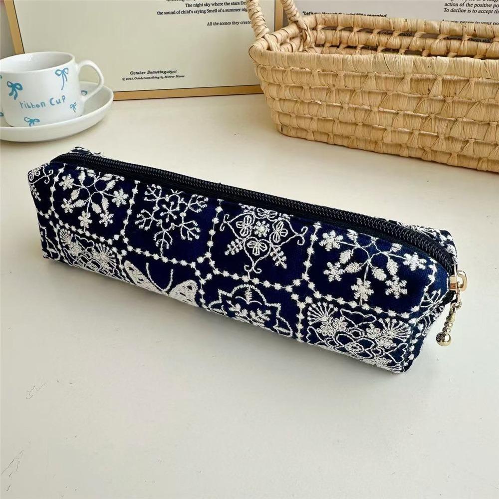 Floral Embroidered Pencil Case Flower Cloth Stationery Bag Korean Style Pen Bag  Stationery Holder