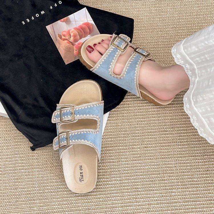 Boken Sandals Women's Platform Slippers Women 2025 Summer Wear New Fairy Boken Flat-bottomed Vacation Beach Shoes