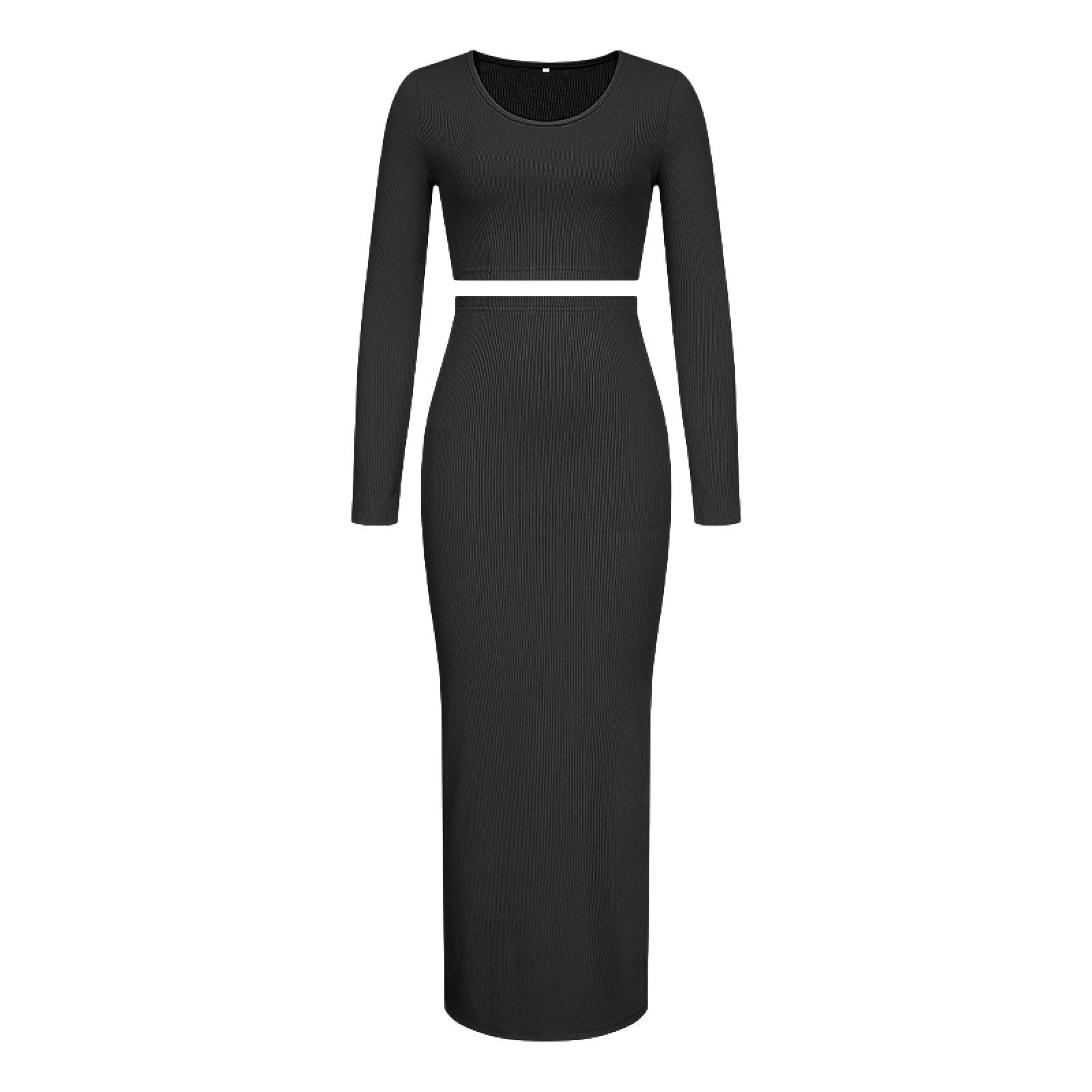 

Теплая вязаная рубашка с длинными рукавами в европейском и американском стиле, осенняя женская сексуальная верхняя одежда, свитер с юбкой на бедрах XL чёрный