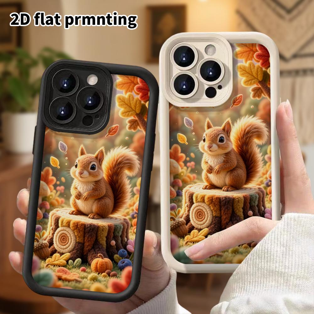 Phone case: 2D flat design suitable for iPhone 18 17 16 15 14 13 Pro protective case, daily forest little squirrel, perfect Christmas and Halloween ho