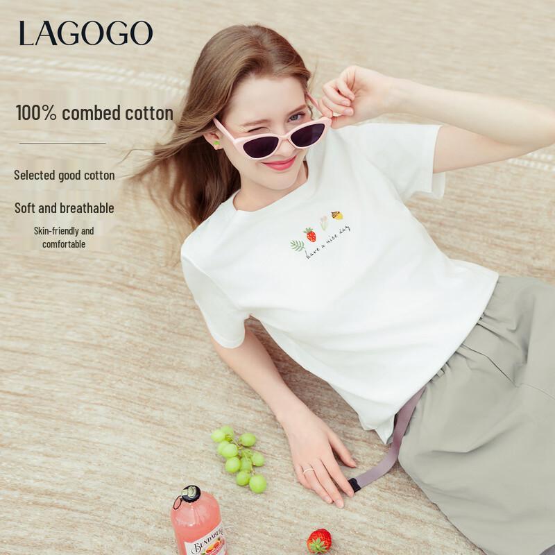 LAGOGO Women s Floral Embroidered Cotton T-Shirt XL