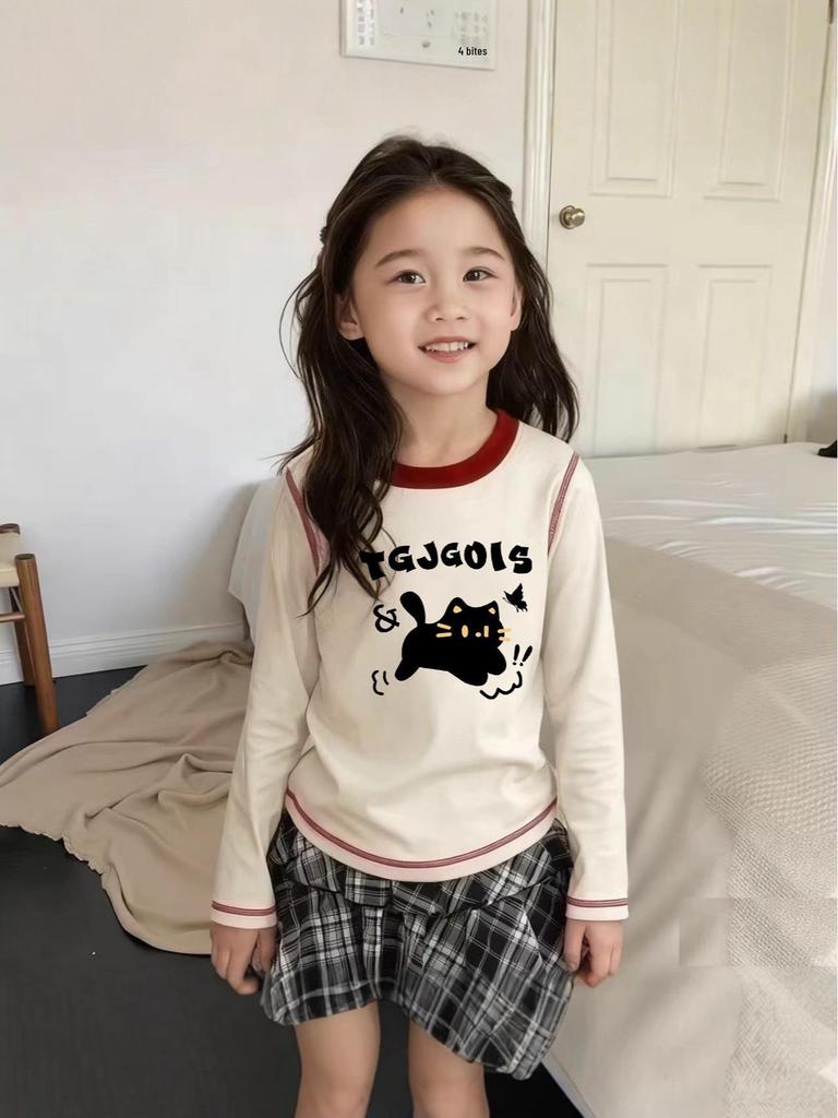 Herbst & Winter Mädchen Cartoon Baumwolle Langarm T-Shirt - 2025 Neue Mode Rundhals Oberteil