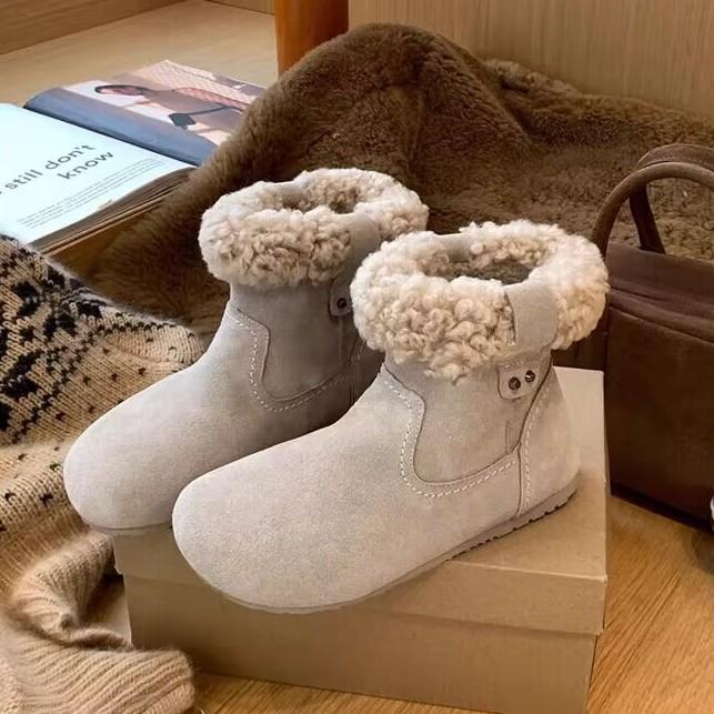 [Fan Jieya] Retro Short Boots Women's 2025 Winter New Lamb Wool Flat-bottomed Casual Versatile Warm Snow Boots