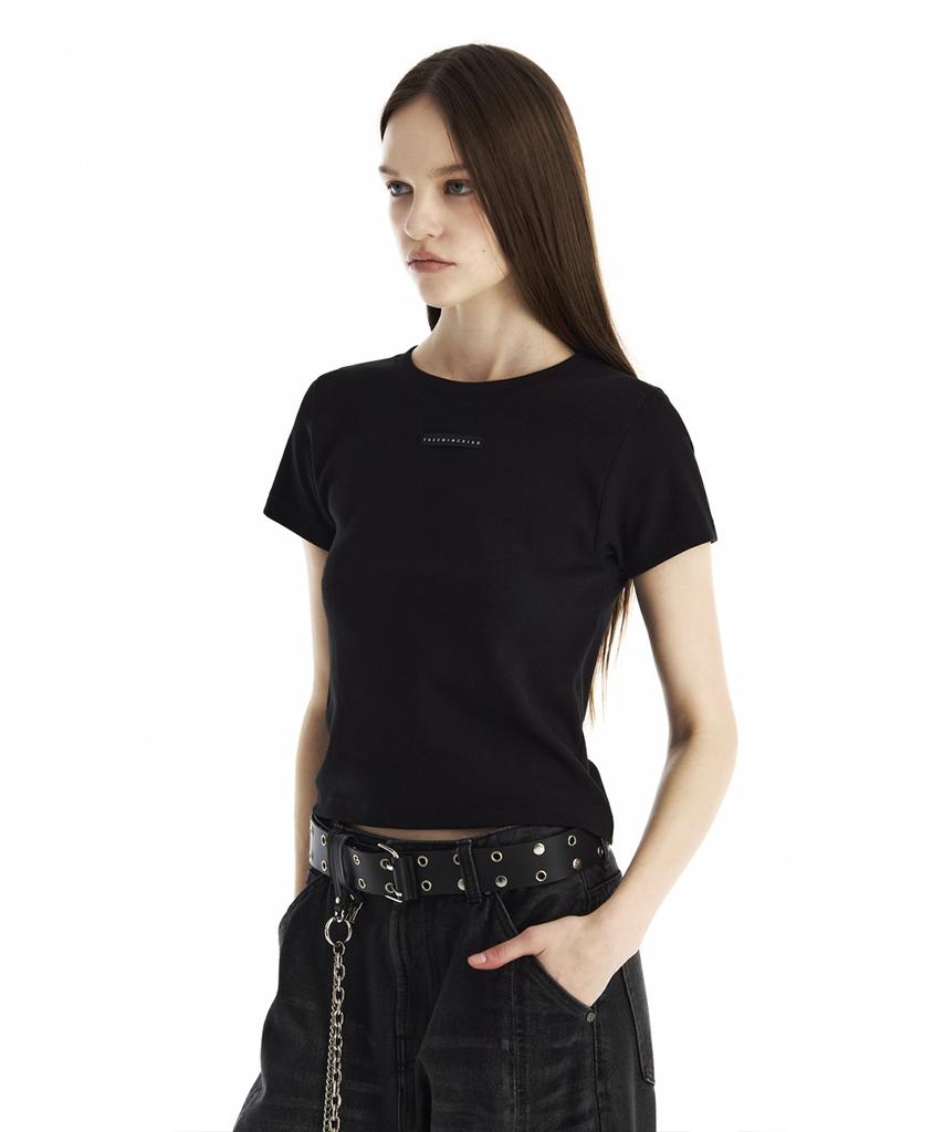 Teulimingbeodeu Slim-Fit Ribbed Short Sleeve T-Shirt [ Black ]