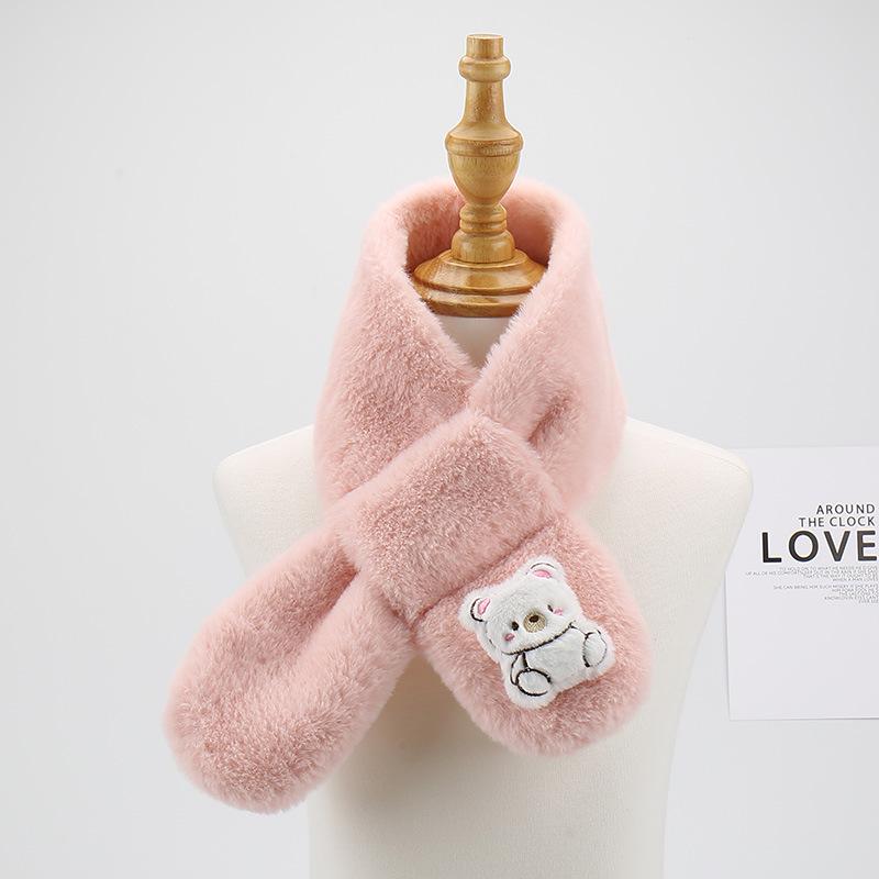 2025 Autumn/Winter Plush Faux Rabbit Fur Children's Parent-Child Cartoon Scarf - Korean Style Baby Neck Warmer