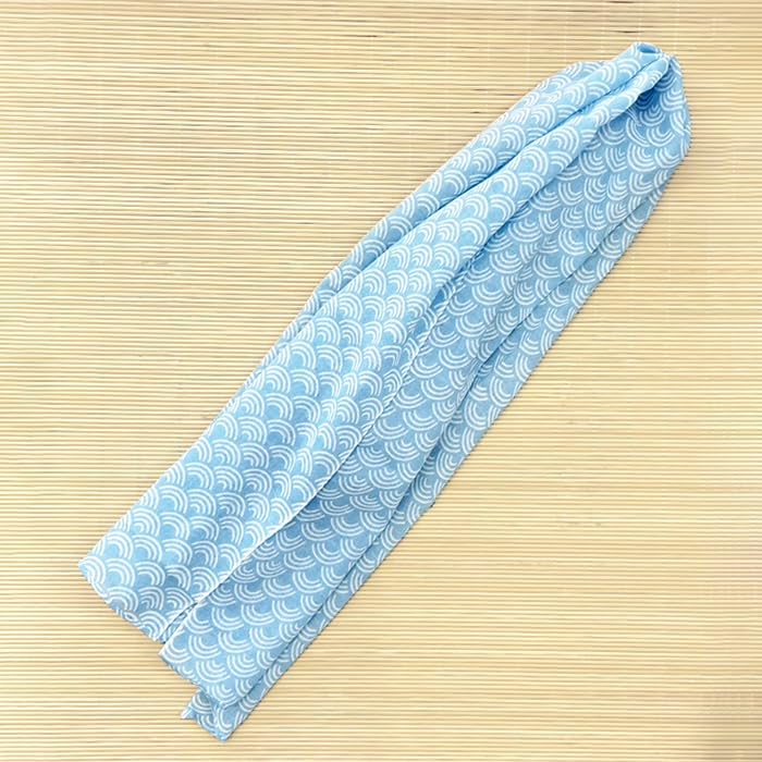 Dyeing Anbo Soft Gauze Tenugui Sky Authentic Dyed Cotton with Hemmed Made in 35cm x 100cm "Seigaiha Blue" 100% Edges, Japan,