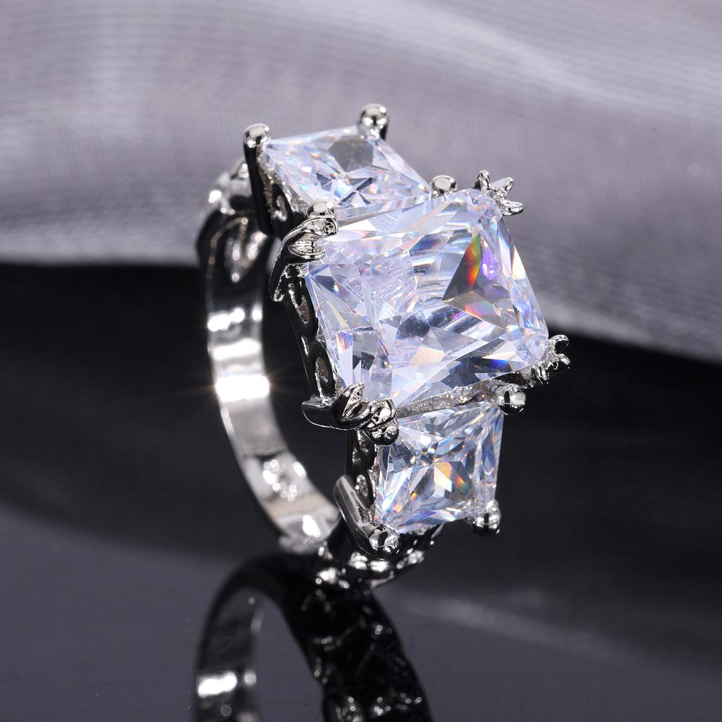 925 Silver Plated Classic Simplicity Rectangle Zircon Ring For Women Engagement Wedding Luxury High Quality Fine Jewelry