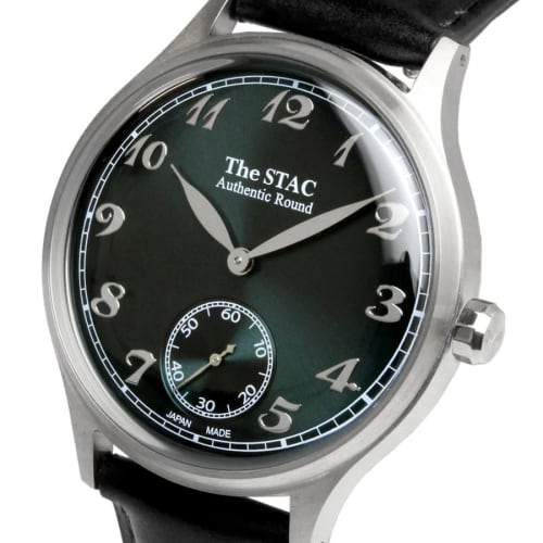 The STAC Japanese-made 36mm Classic Retro Watch for Men and Women, Blue-Green and Black Crocodile Leather, ST-AR002
