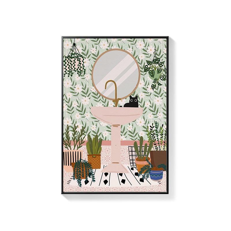 Bathroom Decorative Painting Cat American Retro Toilet Bathroom Canvas Painting Wall Art Poster for Modern Bathroom Home Decor