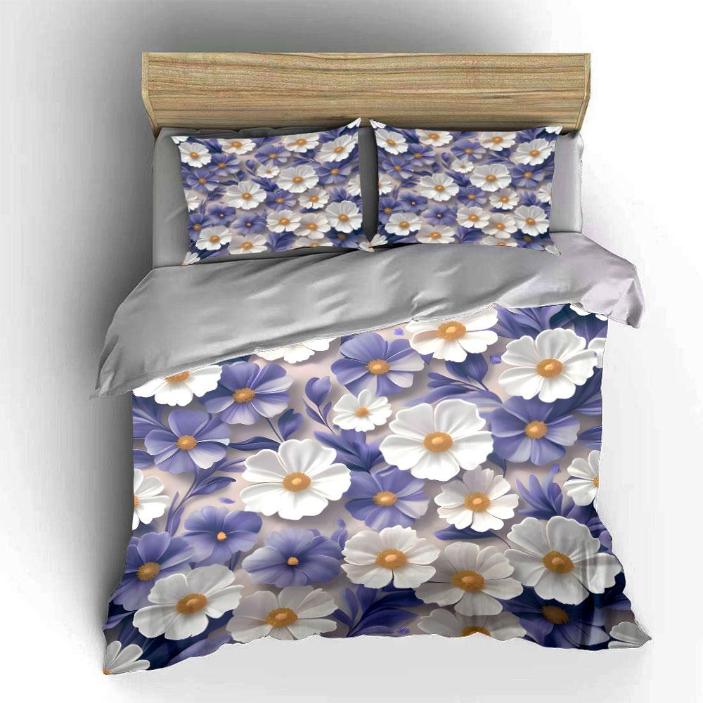 Lila Und Weißes Blumenmuster Druck Bettwäsche Set 1 Bettbezug 2 Kissenbezüge Für Erwachsene Und Kinder Luxuriöses Geschenk Vollgröße