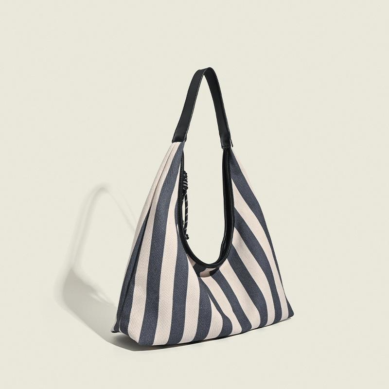 Niche Slack Canvas Striped Bag – Stilvolle Vintage-Achseltasche, ideal für Studenten und Pendler, große Tragetasche, Schultertasche