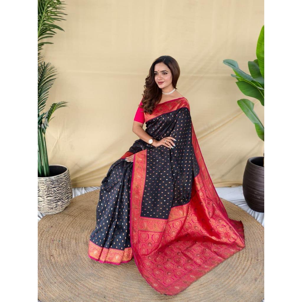 Pure soft paithani silk saree woth beautiful contrast weaving border with allover beautiful weaving and rich weaved pallu