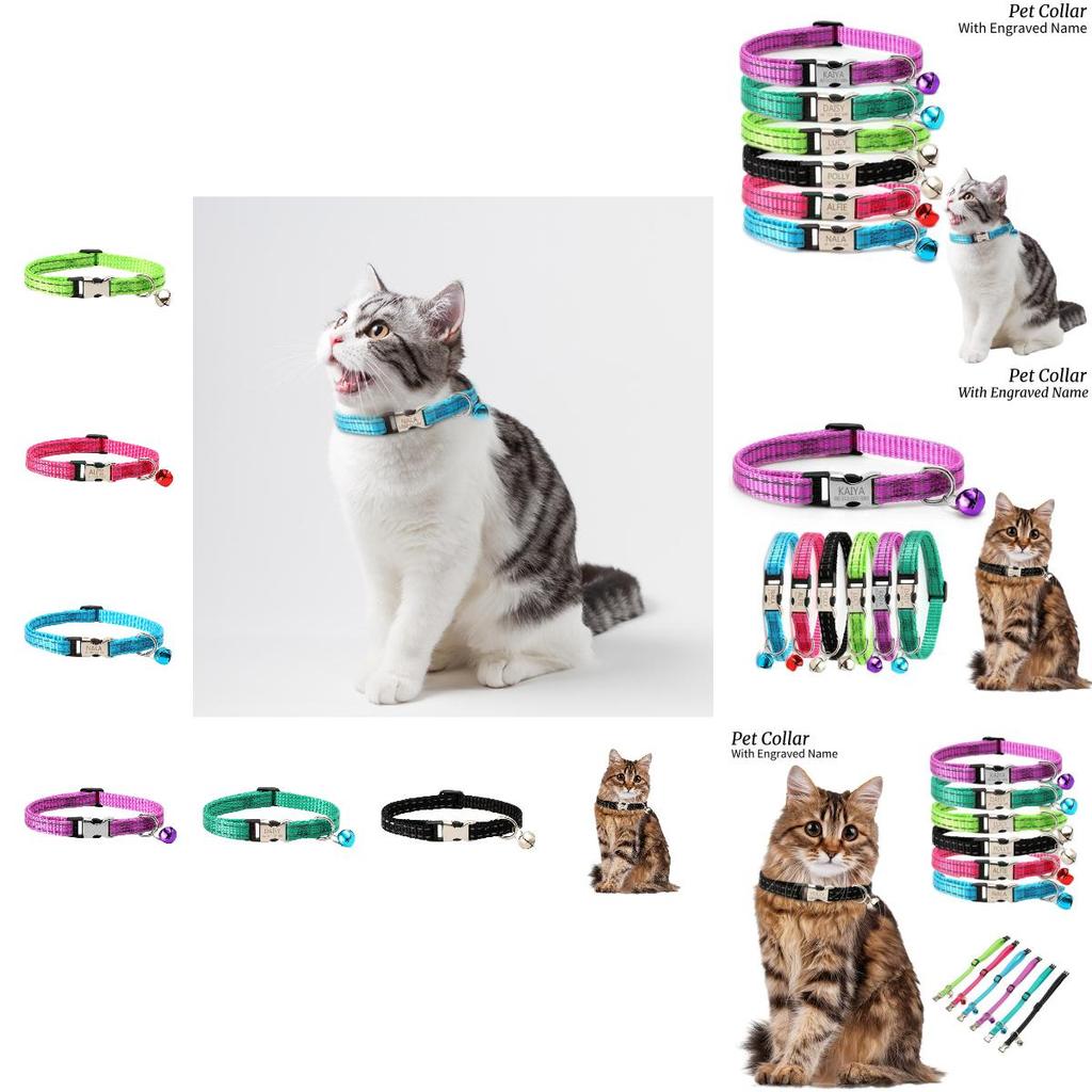 Reflective Nylon Cat Collar With Bell Free Engraving Available In Multiple Colors Suitable For Cats