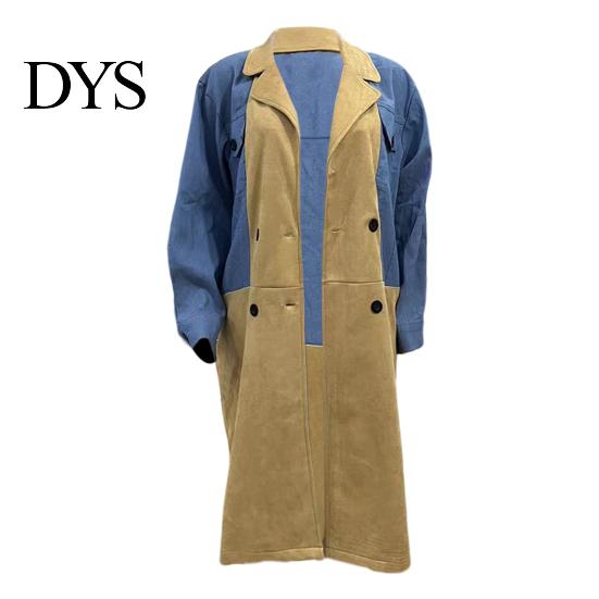 Chaqueta Cardigan de Manga Larga para Mujer Primavera Otoño Abrigo Vaquero Sobretodo Patchwork Doble Botonadura Dama Holgada con Bolsillos con Solapa Bloque de Color Longitud Media