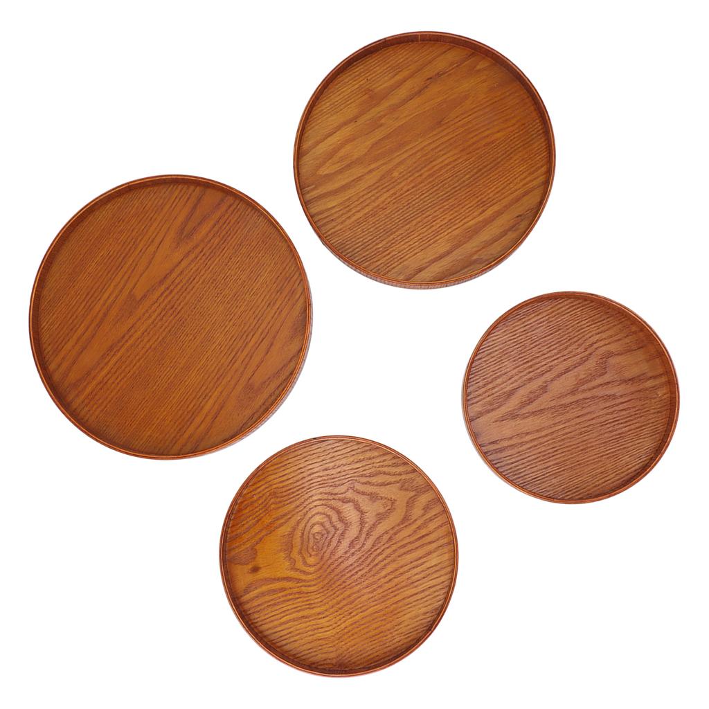 4pcs Wooden Tray Slip Resistant Spill Proof Durable Safe Multifunctional Round Serving Tray for