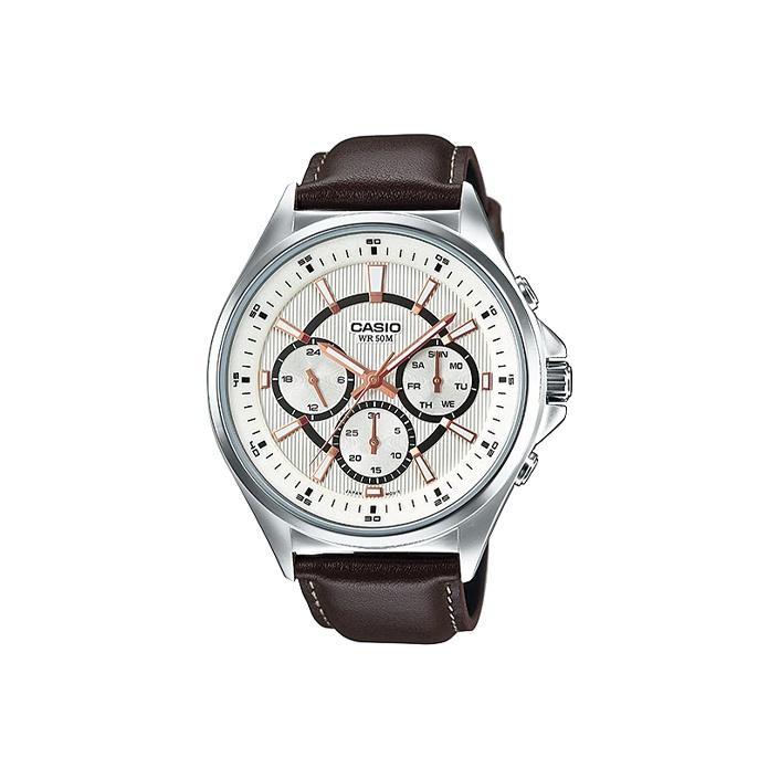 CASIO Men Standard Series White Watch MTP-E303L-7AVDF White Dial Brown Strap