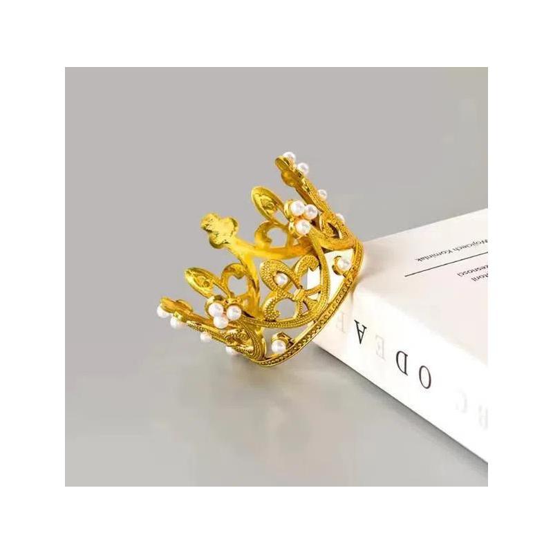 Creative Mini Crown Cake Topper With Metal Pearl Crystal Design For Wedding Engagement Party Decor Kids Birthday Cake Decoration