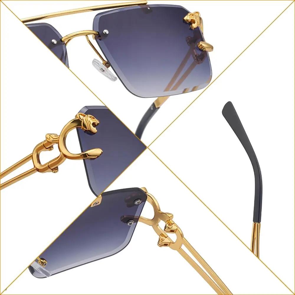 Retro Square Rimless Sunglasses Seaside Cheetah Decoration Frameless Gradient Lens Eyeglasse Outdoor UV Protective Eyewear