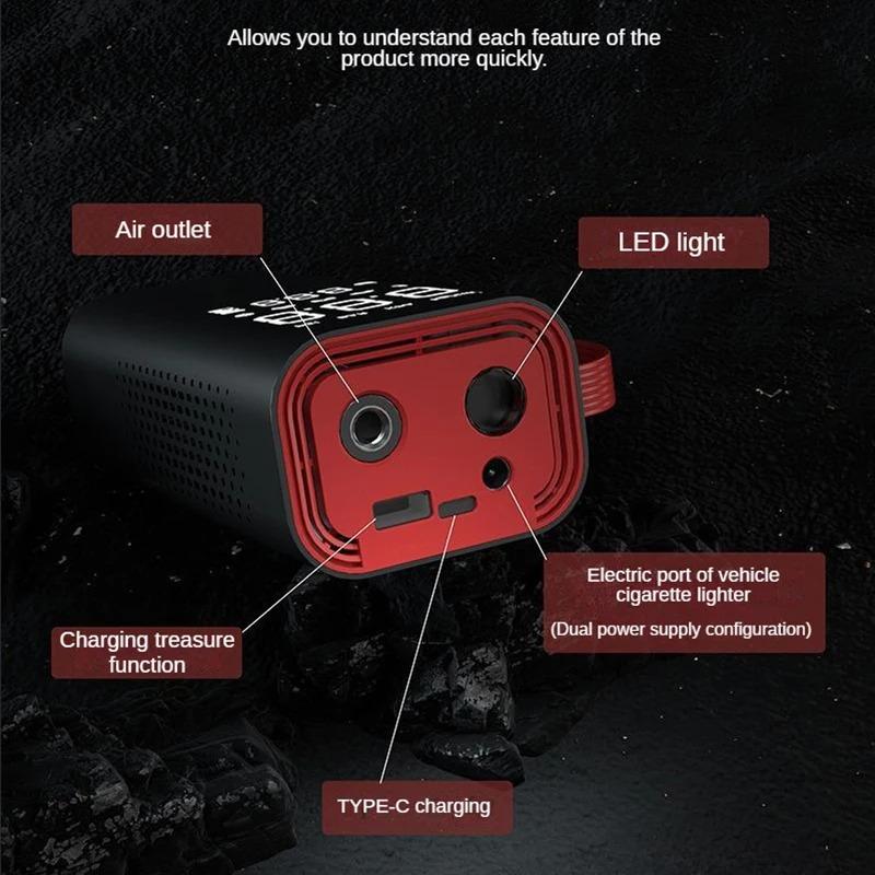 2000*3 MAH Car Wireless Air Pump Portable Air Compressor for Car Bicycle Ball Inflator 150PSI with Cigarette Lighter and USB Charging Cable
