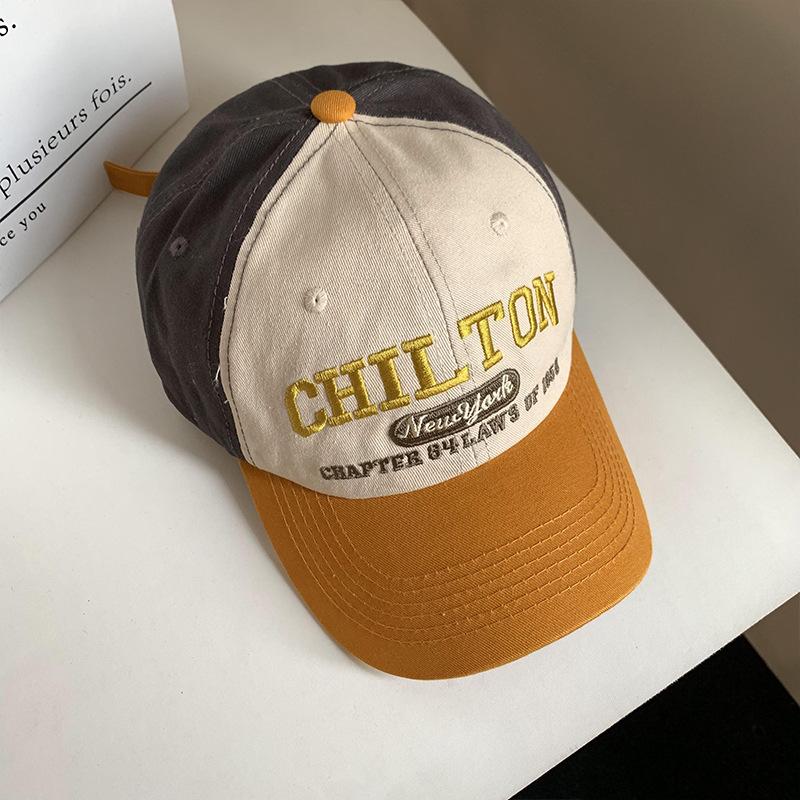 

Color matching letter baseball cap women s retro versatile wide brim big face cap big head circumference showing face small hat Adjustable