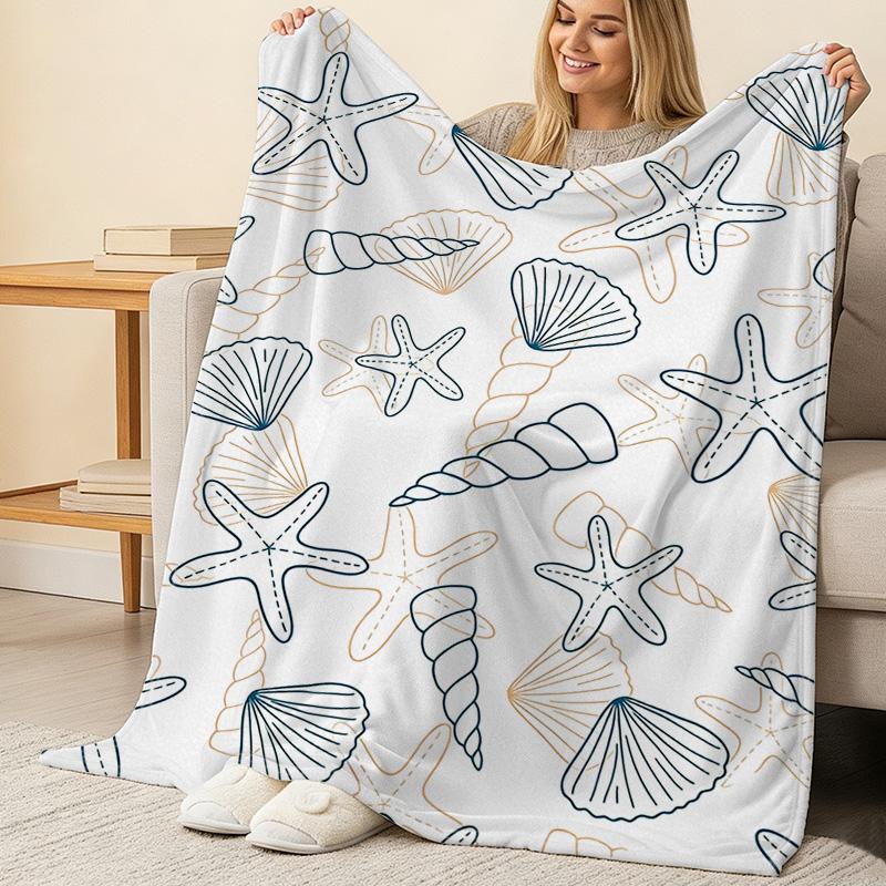 Soft Cozy Flannel Blanket, Solid Color Ocean-Themed, Warm Throw for Home Decor, Christmas & Halloween, Casual Indoor Use