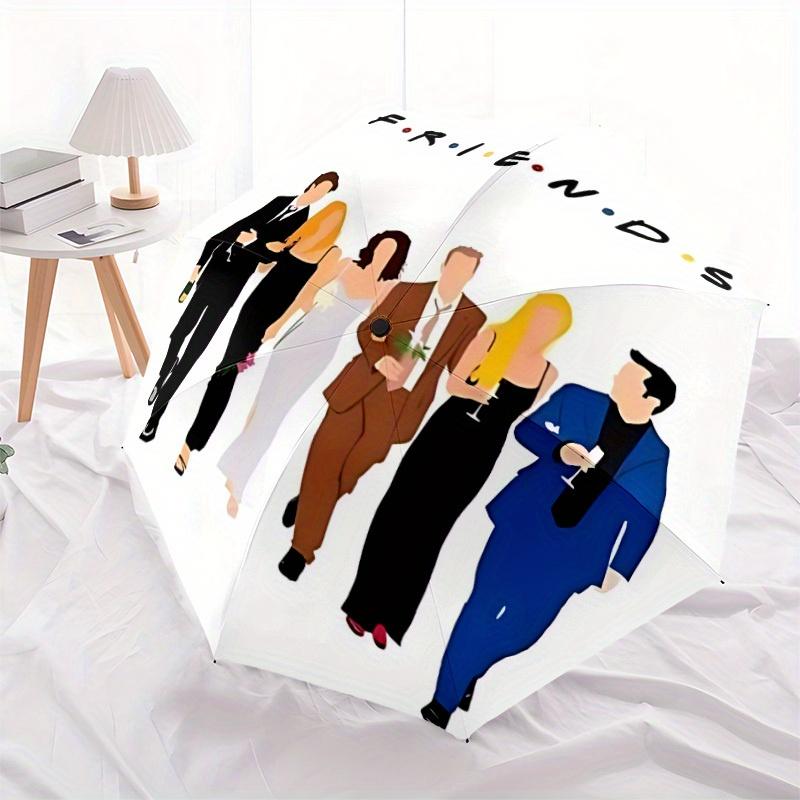 1 Stück Friends TV-Show Automatischer Faltregenschirm, Tragbares faltbares Design, 8-Rippen Eisenrahmen, Ganzjahres-Zufälliges Outdoor-Accessoire für Weihnachten Geburt